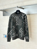 Louis Vuitton crewneck knit sweater, dark pattern with ribbed cuffs and hem