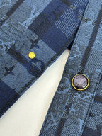 Louis Vuitton blue plaid jacket sleeve cuff with round gold button