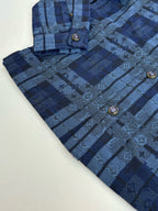 Louis Vuitton blue plaid trousers with buttoned fly and front flap pockets