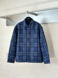 Louis Vuitton blue plaid long-sleeve jacket with front button closure and chest pockets