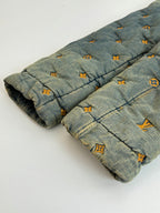 Louis Vuitton long denim jacket hem and cuffs with yellow monogram pattern