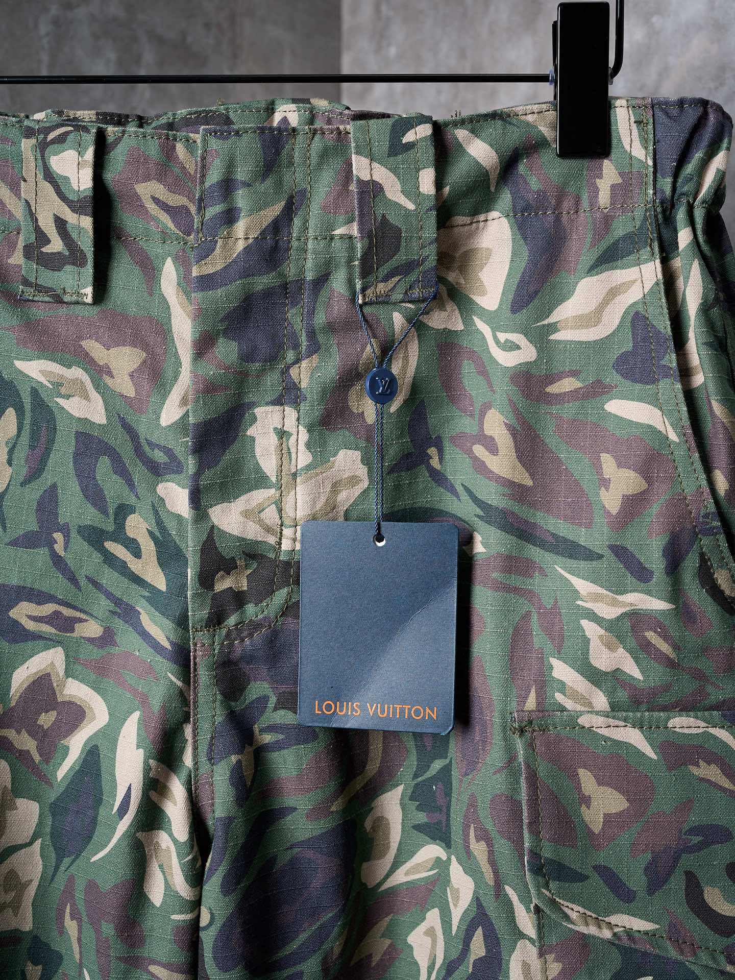 Louis Vuitton camouflage shorts fabric with drawcord waistband and hanging tag