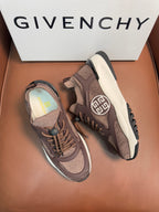 Brown Givenchy sneakers, angled side view with lace-up and white sole