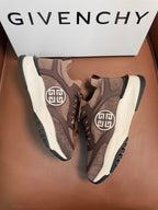 Brown Givenchy sneakers with round side emblem, lace-up design and white sole