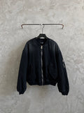 Balenciaga dark denim bomber jacket with zip front and ribbed cuffs