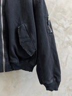 Balenciaga dark denim bomber jacket sleeve with chest zip pocket detail