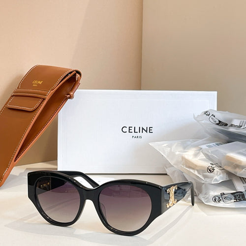Celine sunglasses with black frames and round lenses, gold logo detail