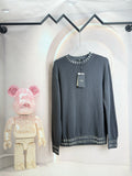 Fendi dark gray long-sleeve sweater with studded trim at neckline and hem