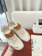 Fendi unisex white sneakers with brown suede heel patch and side panel branding