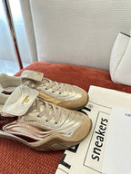 Fendi unisex sneakers, metallic beige upper with lace-up front and logo strap