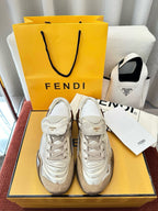 Fendi unisex sneakers, white leather-look with lace-up front and logo patch