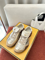 Fendi unisex sneakers, light beige uppers with lace-up front and hook-and-loop strap