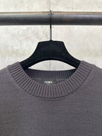Long-sleeve knit sweater crew neckline, dark gray; Fendi label inside