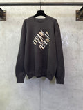 Long-sleeve knit sweater with Fendi monogram graphic, dark gray