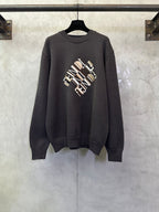Long-sleeve knit sweater with Fendi monogram graphic, dark gray