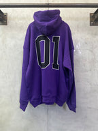 Purple Balenciaga hoodie back view with large '01' number graphic