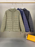Light green quilted hooded jacket with full zip and drawstring hem