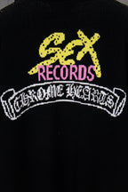 Black sweatshirt chest band logo with yellow “Chrome Records” text and outline ribbon