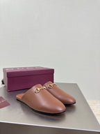 Gucci women's brown leather mule loafers with gold horsebit detail