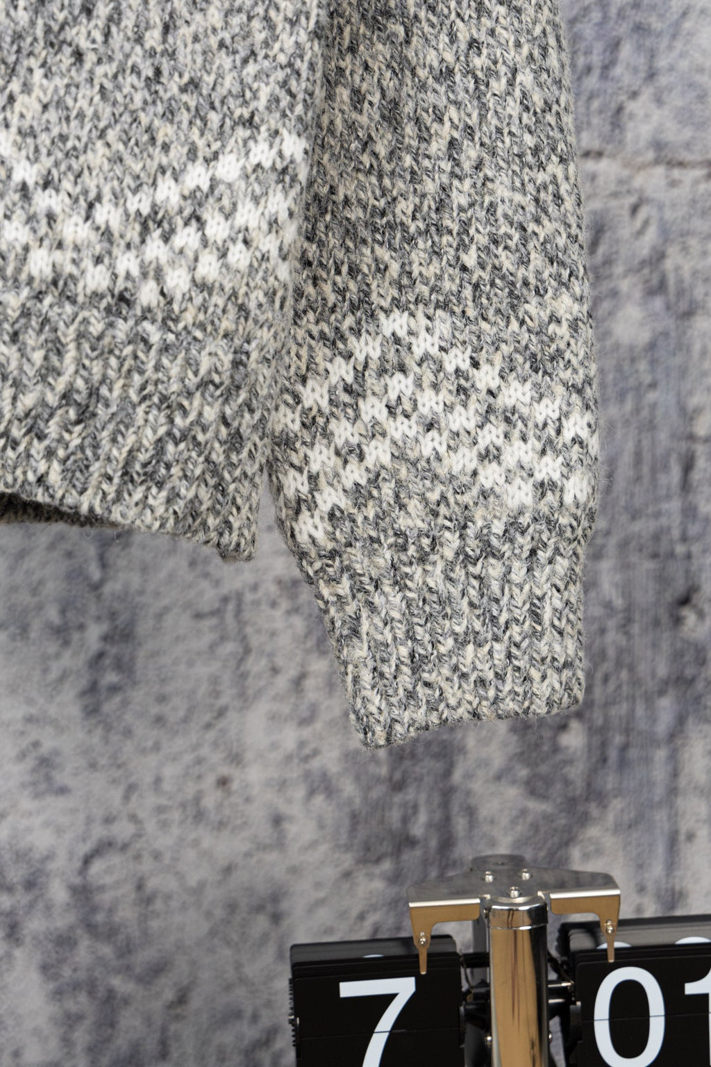 Louis Vuitton long knit sweater, textured gray with ribbed hem and cuffs
