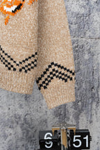 Louis Vuitton knit cardigan, beige with orange fox pattern and long sleeves