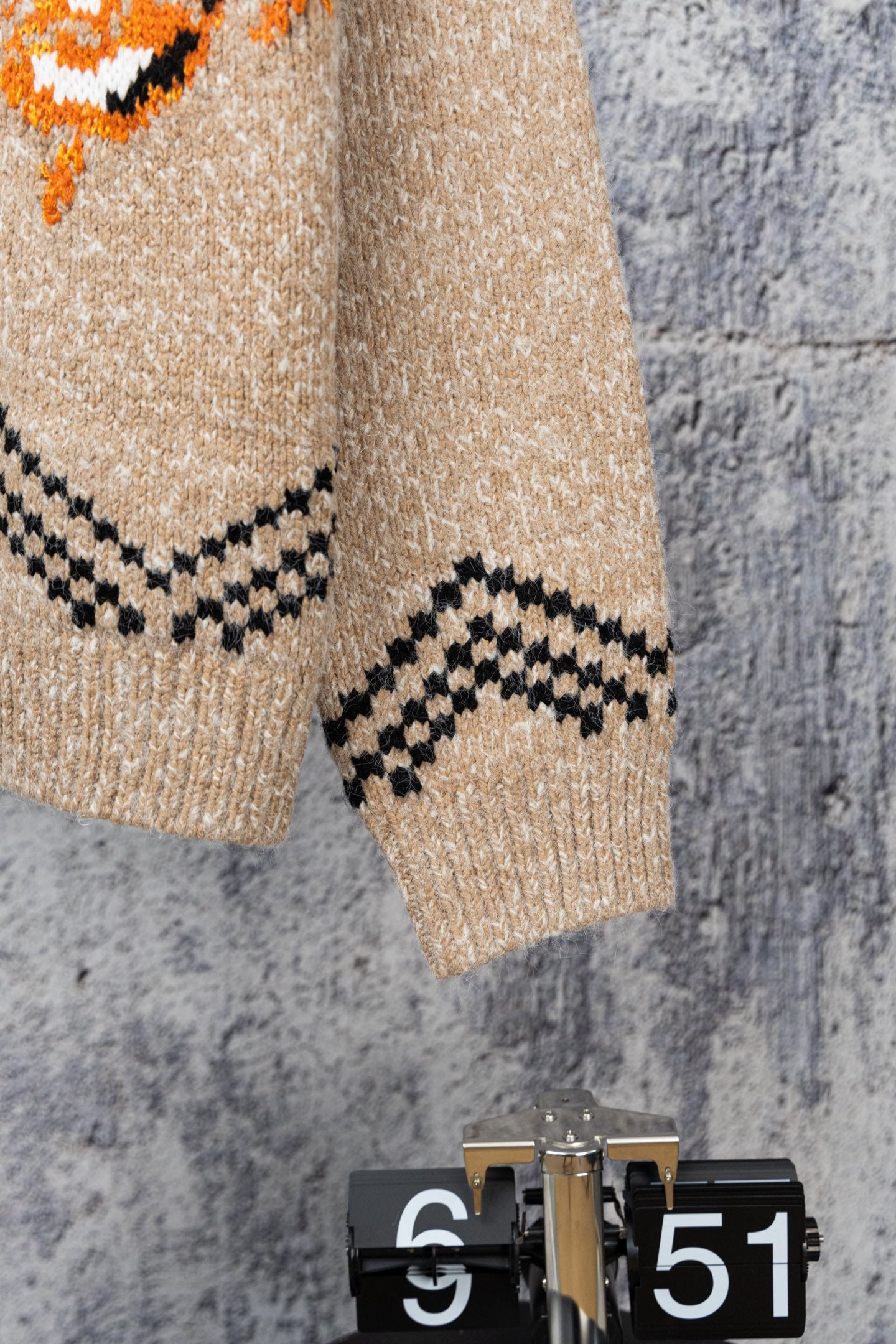Louis Vuitton knit cardigan, beige with orange fox pattern and long sleeves