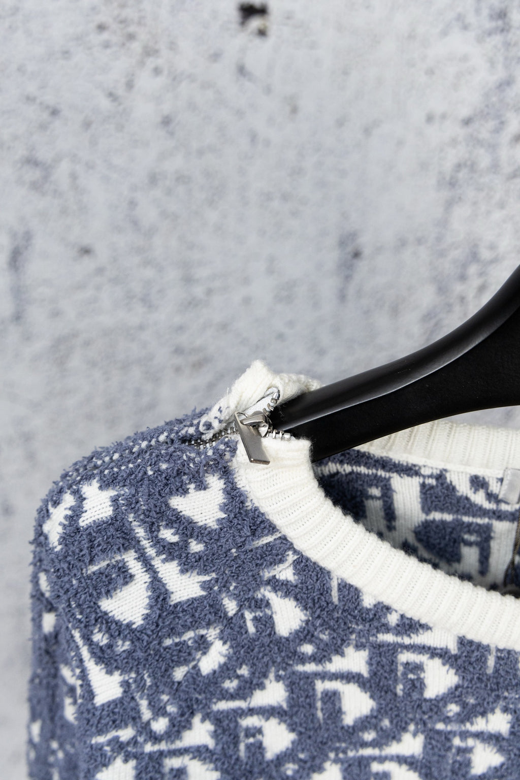 Dior monogram knit sweater collar and shoulder with ribbed cream-white trim