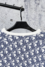 Dior monogram knit sweater front with ribbed cream-white crew neckline