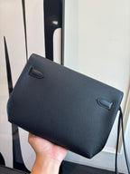 Hermes textured leather shoulder bag back with stitched pocket detail
