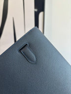 Hermes bag flap tab with snap, pebbled blue leather