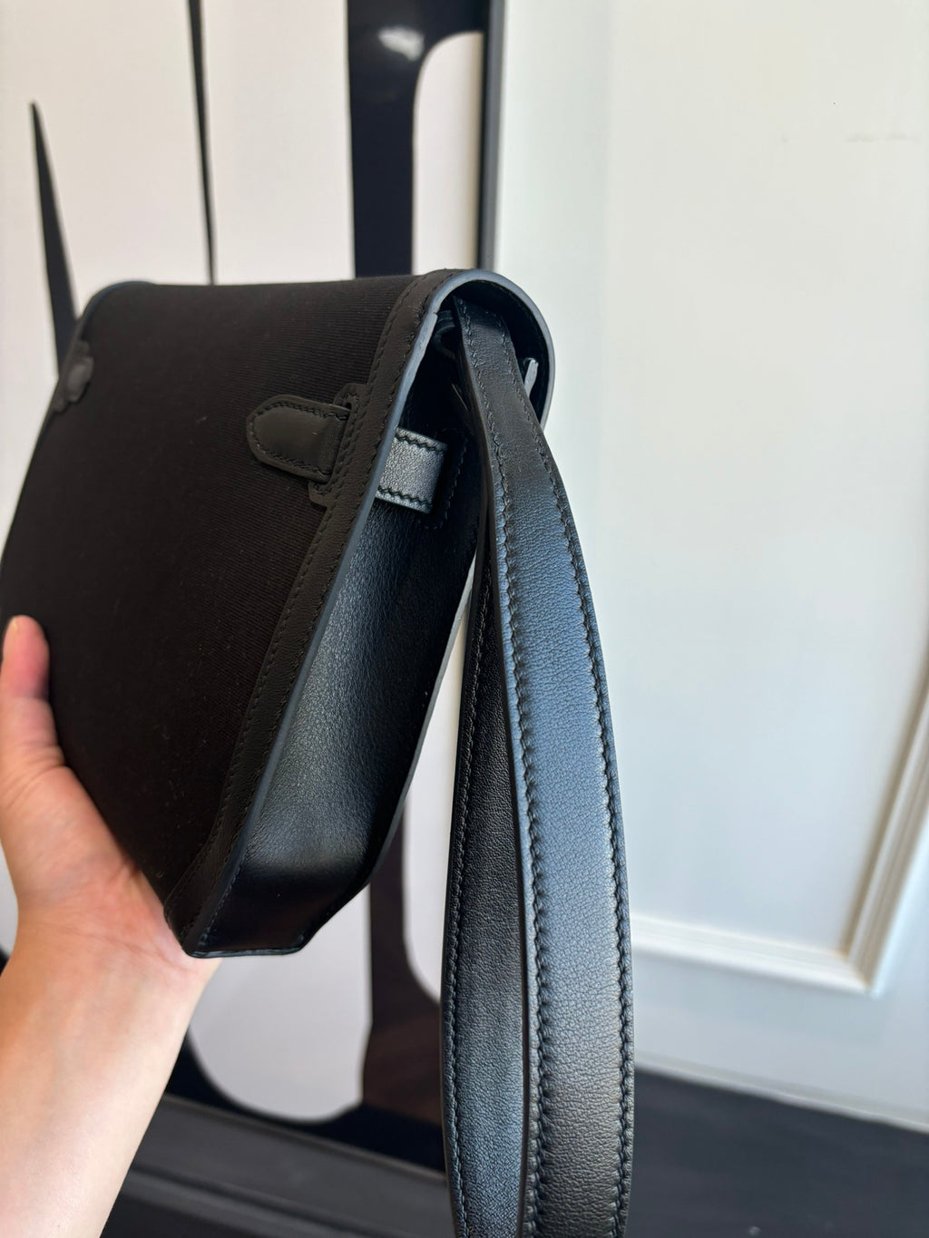Hermes handbag with long shoulder strap and side flap pocket