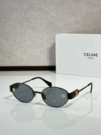 Round sunglasses with black frame and dark gray tinted lenses