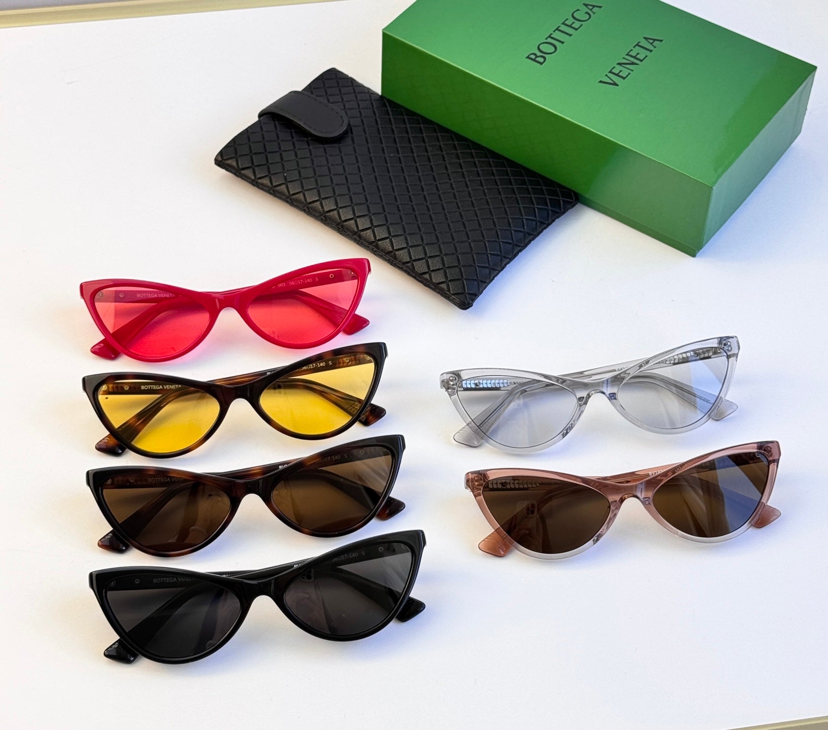 Assorted cat-eye sunglasses set: red, tortoise, brown, clear, and black frames