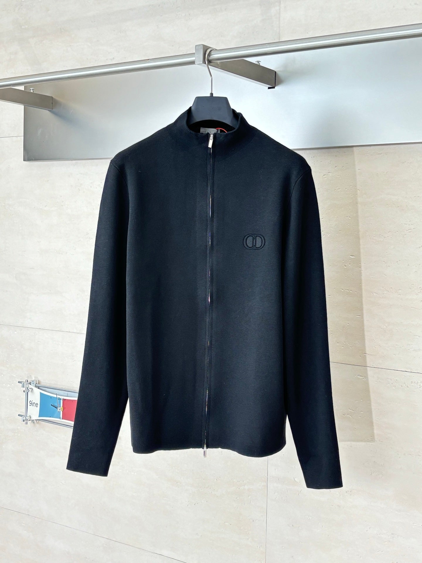 Dior long-sleeve zip jacket with stand collar, black, front logo