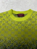 Yellow long-sleeve sweater with ribbed crewneck and GG logo knit