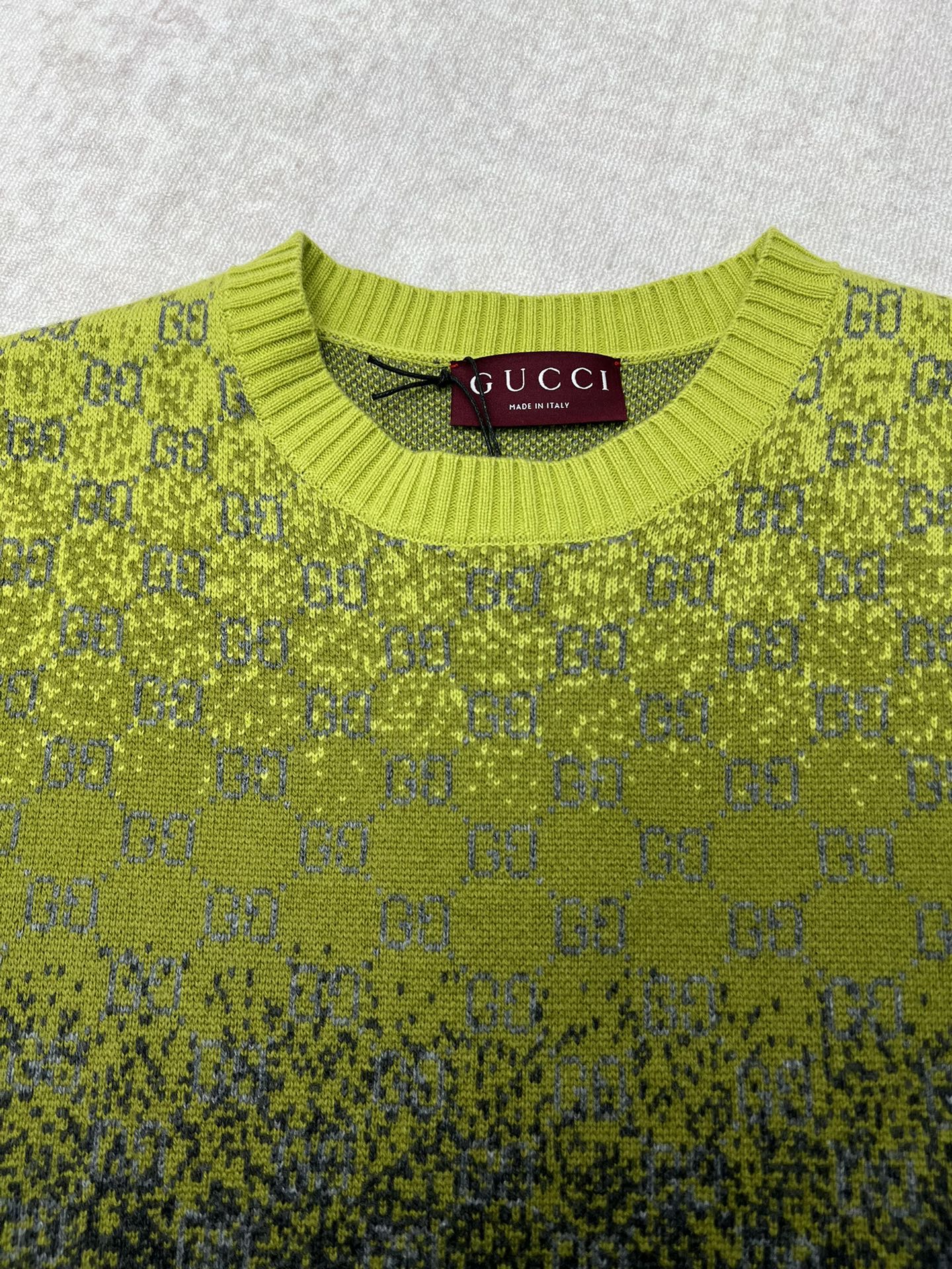 Yellow long-sleeve sweater with ribbed crewneck and GG logo knit
