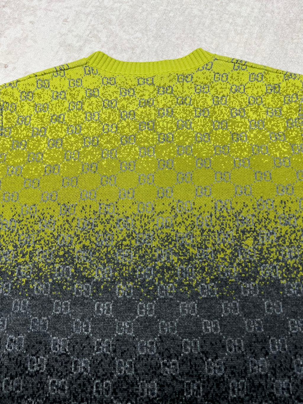 Yellow long-sleeve sweater with GG logo knit and ribbed collar