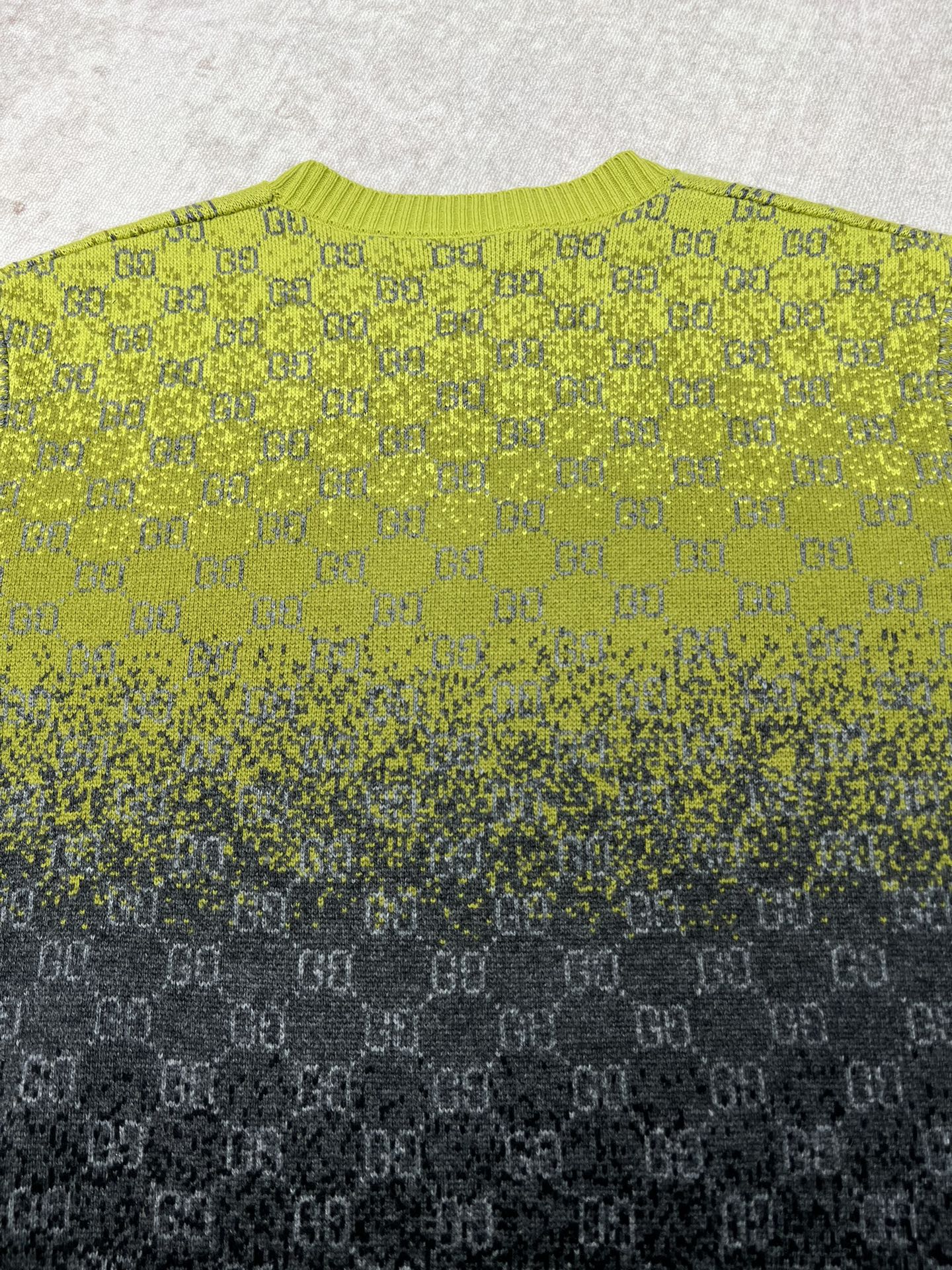 Yellow long-sleeve sweater with GG logo knit and ribbed collar