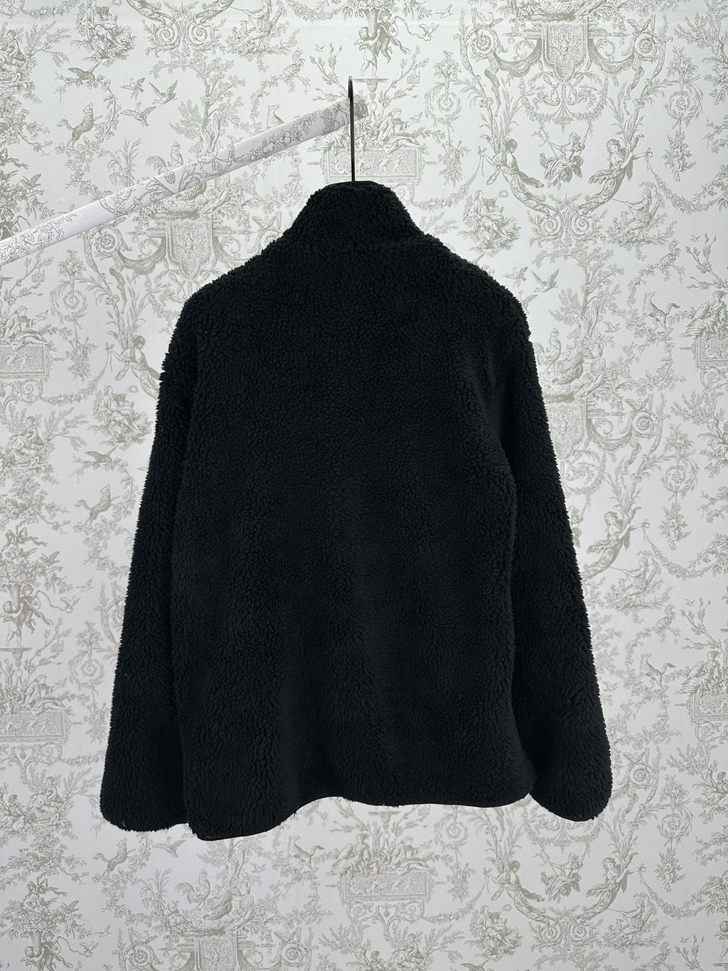 Dior black sherpa zip-up jacket, back view with stand collar