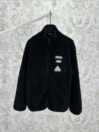 Dior black sherpa zip-up jacket with stand collar and small chest logo patch