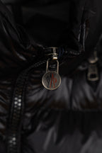 Moncler puffer jacket zipper pull with metal logo charm