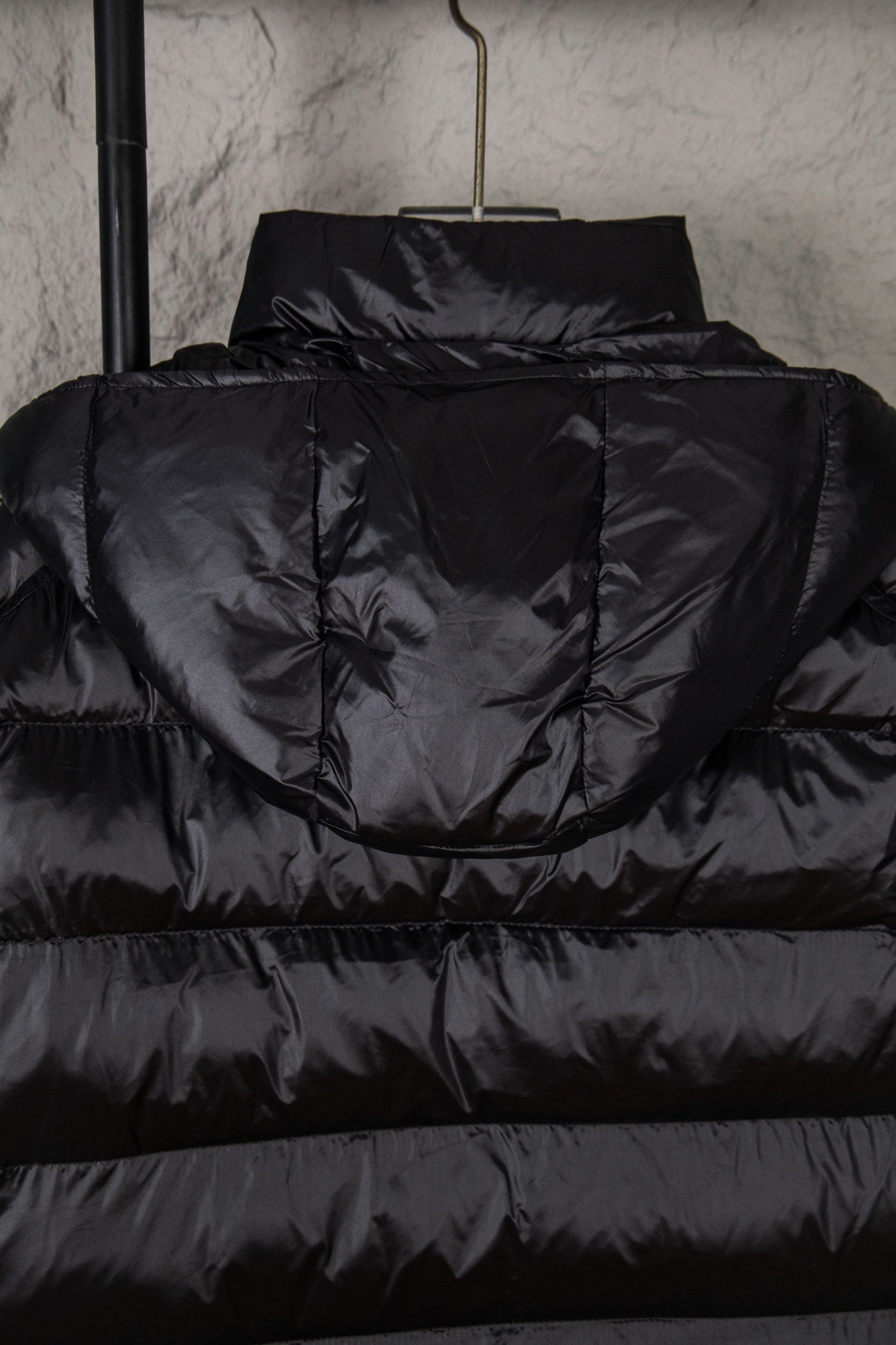 Moncler long puffer jacket, dark, back with hood
