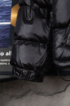 Moncler long puffer jacket sleeve cuff and quilted panels