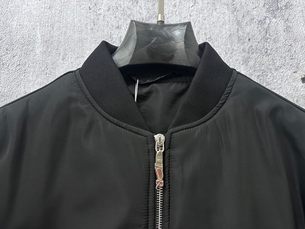 Dior black bomber jacket neck and front zip with metal pull, ribbed collar