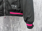Dior black bomber jacket cuff and hem with pink stripe and small Dior 47 label