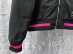 Dior black bomber jacket with pink waistband stripe and front zip section
