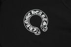 Black hoodie chest area with large circular white logo print