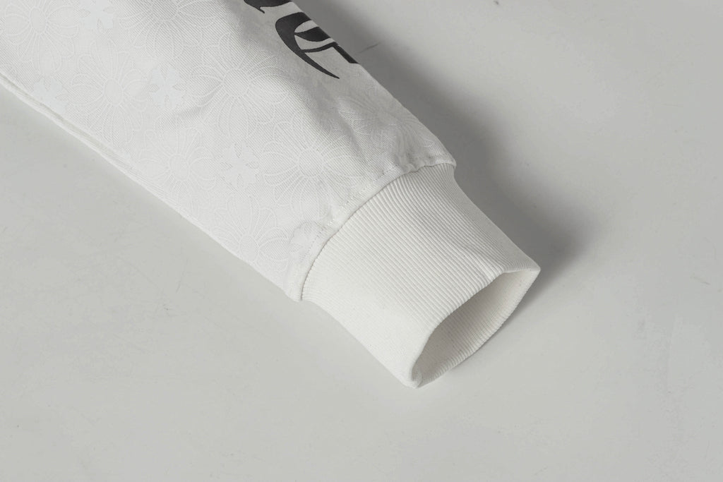 White zip-up hoodie sleeve cuff with folded hem