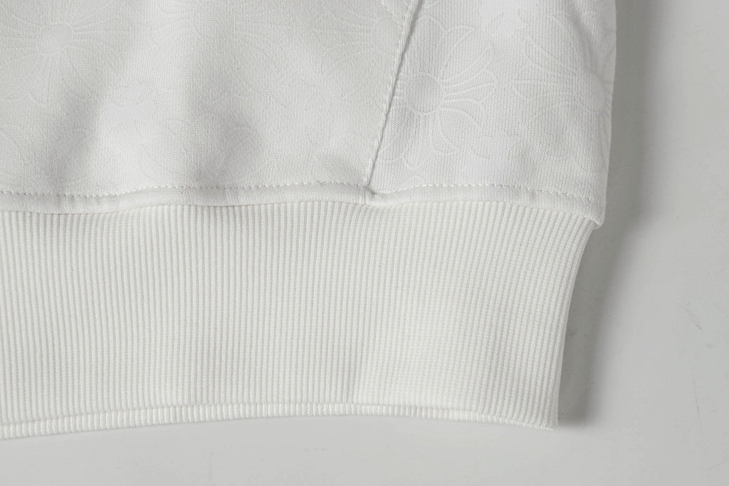 White ribbed hem and cuff detail on zip-up hoodie