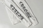 Chrome long hoodie sleeve graphic text print on white fabric
